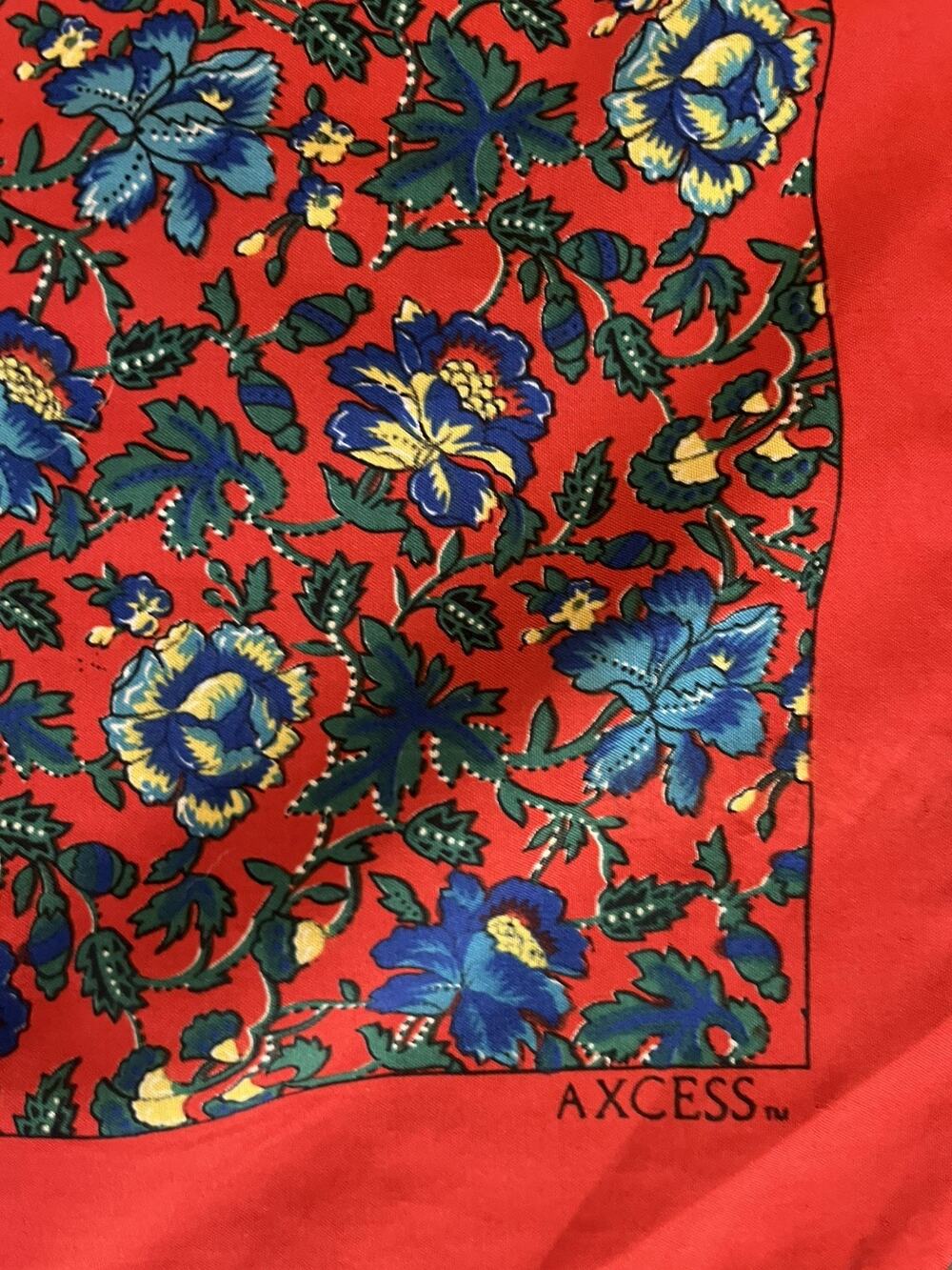 Vintage AXCESS Scarf Bright Red Blue Flowers Leaves | 29" x 29"